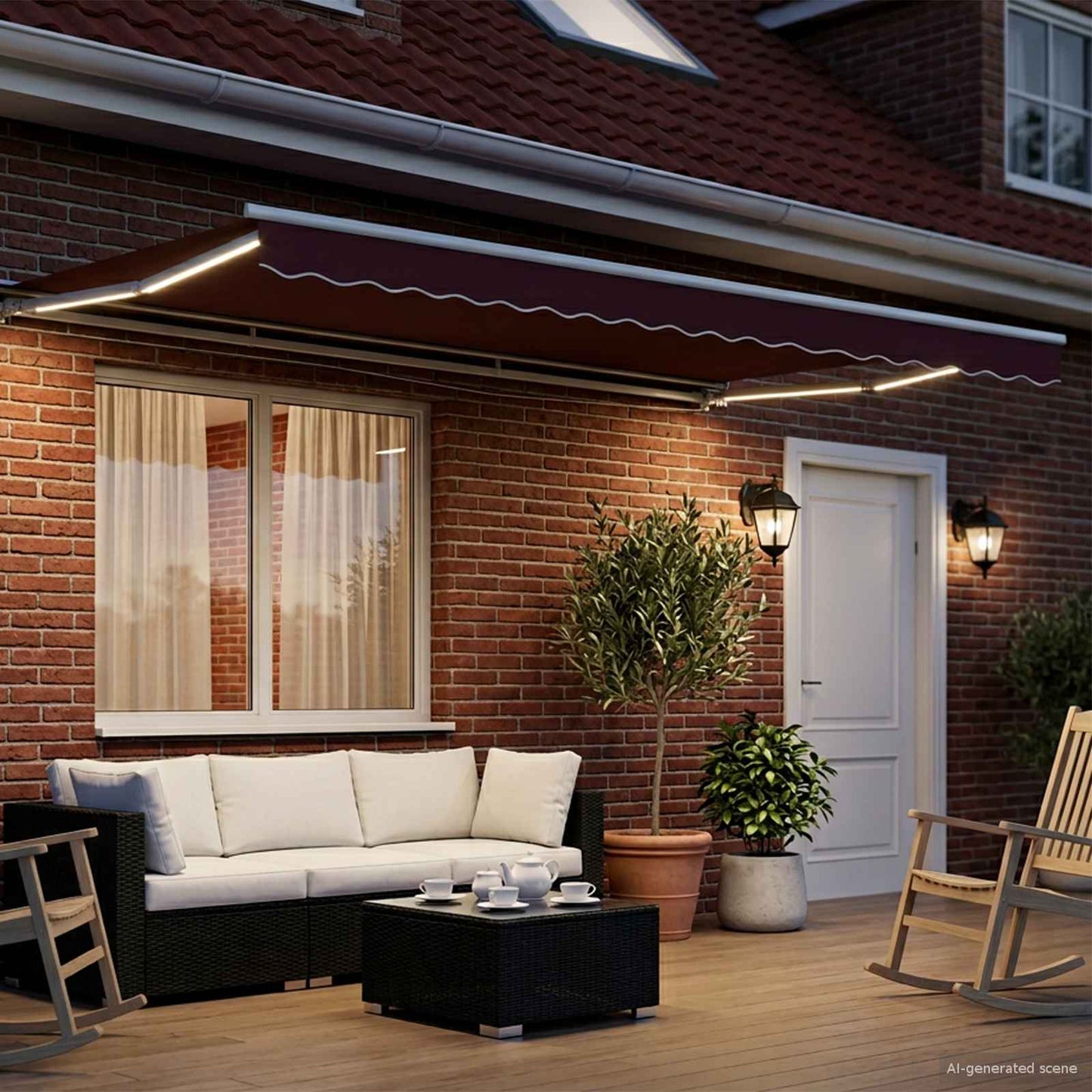 Manual Awning Frame with LEDs Burgundy and White 4 x 2 m