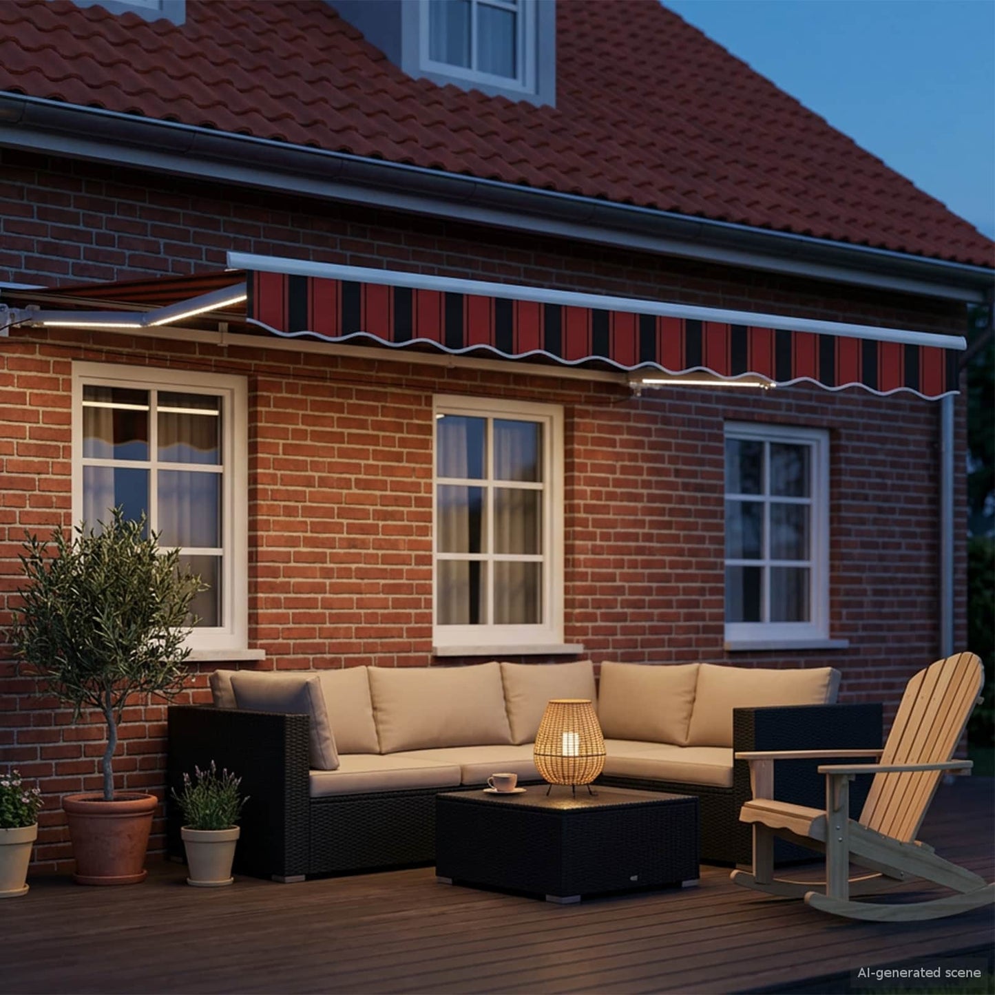 Manual Awning Frame with LEDs Orange, Black and White 3 x 2.5 m