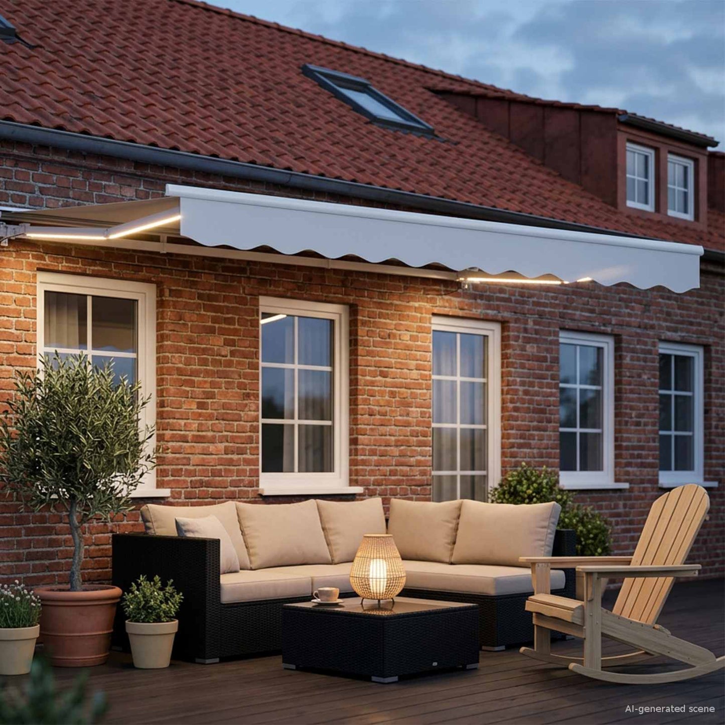 Manual Awning Frame with LEDs White 3 x 2.5 m