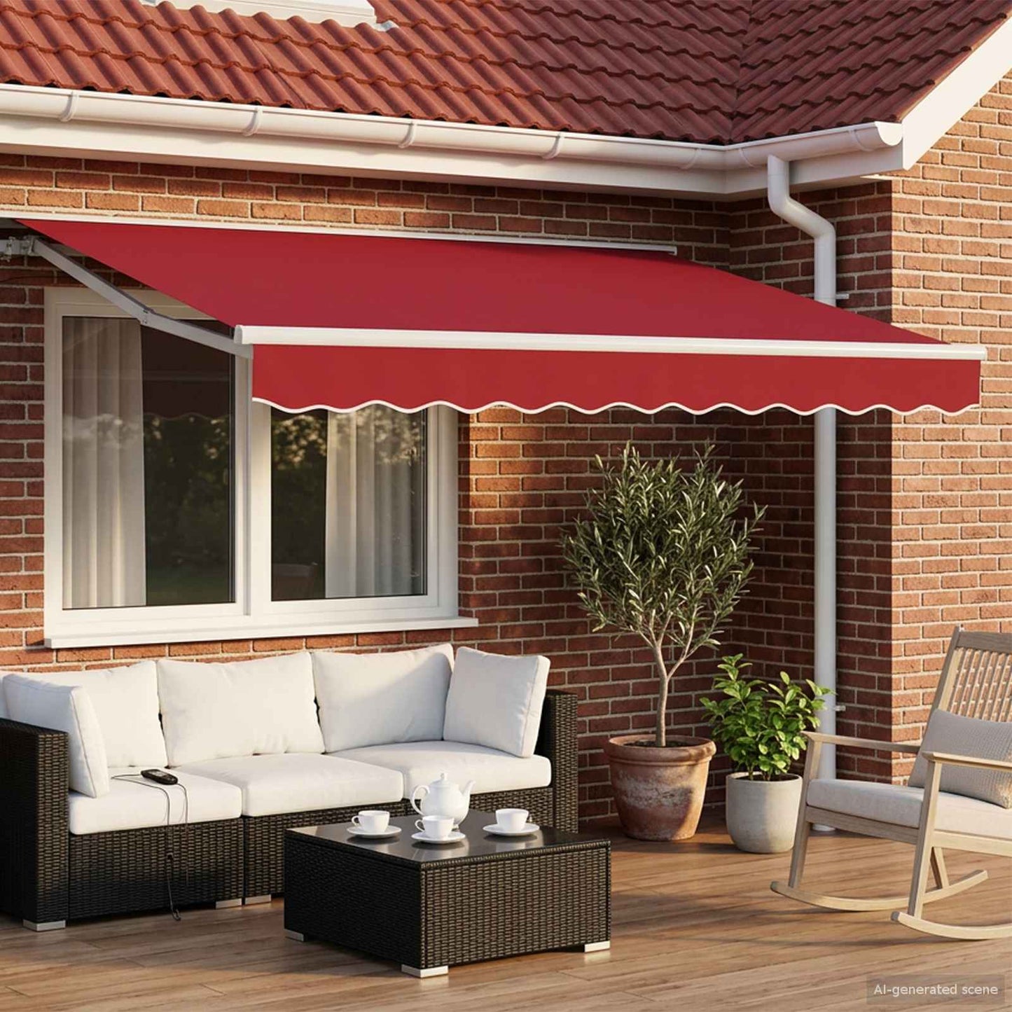 Manual Awning Frame with LEDs Red and White 3 x 2.5 m
