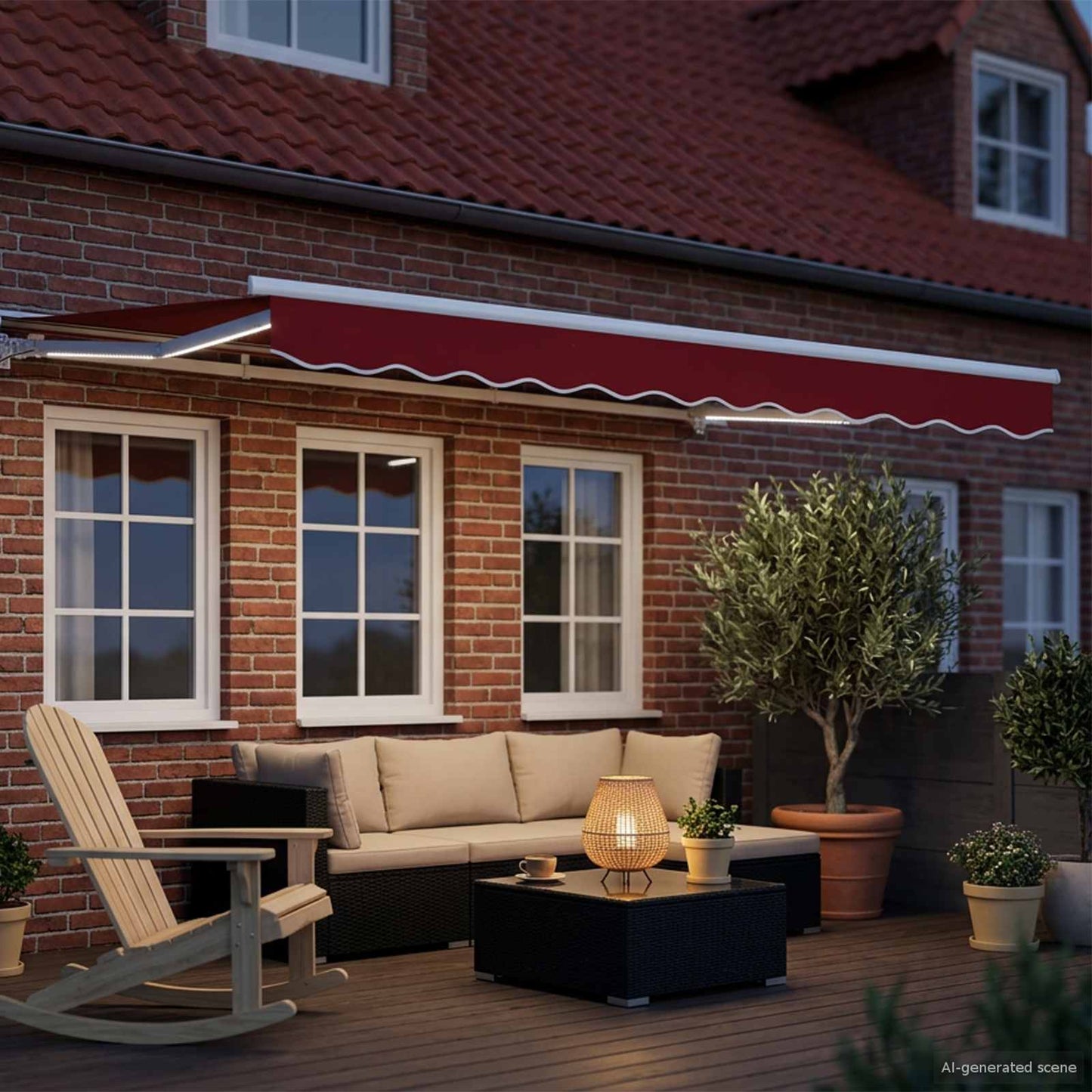 Manual Awning Frame with LEDs Red and White 3 x 2.5 m