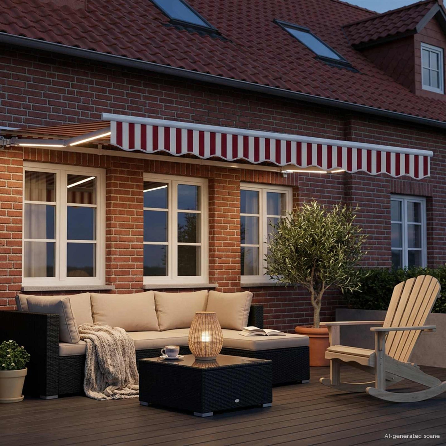 Manual Awning Frame with LEDs Red and White 3.5 x 2.5 m