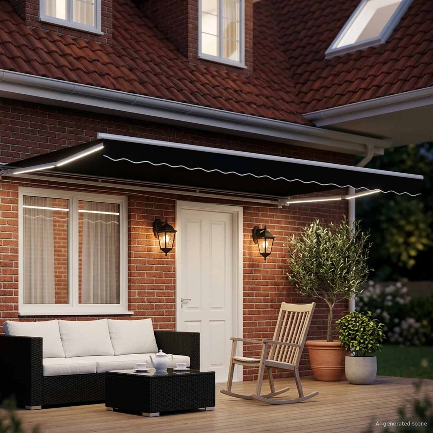 Manual Awning Frame with LEDs Black and White 4 x 3 m