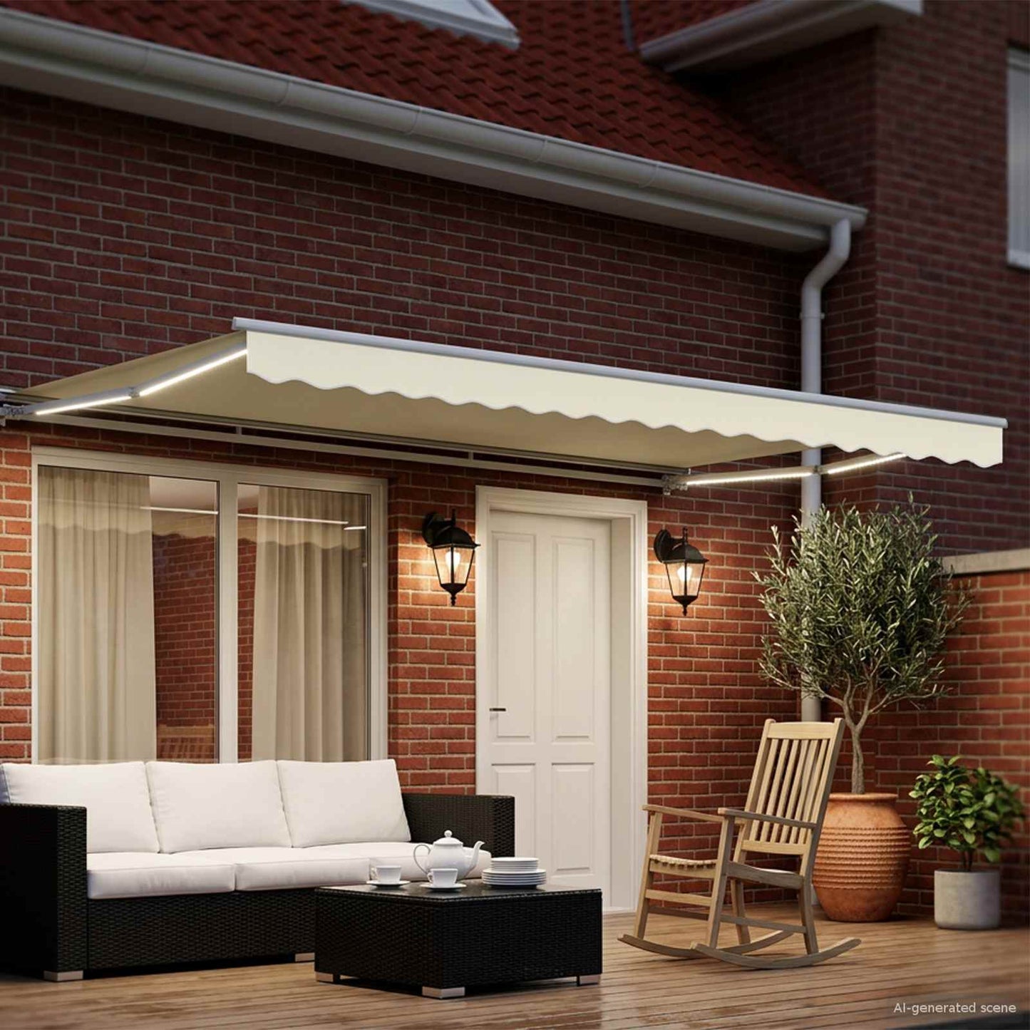 Manual Awning Frame with LEDs Cream and White 4.5 x 3.5 m