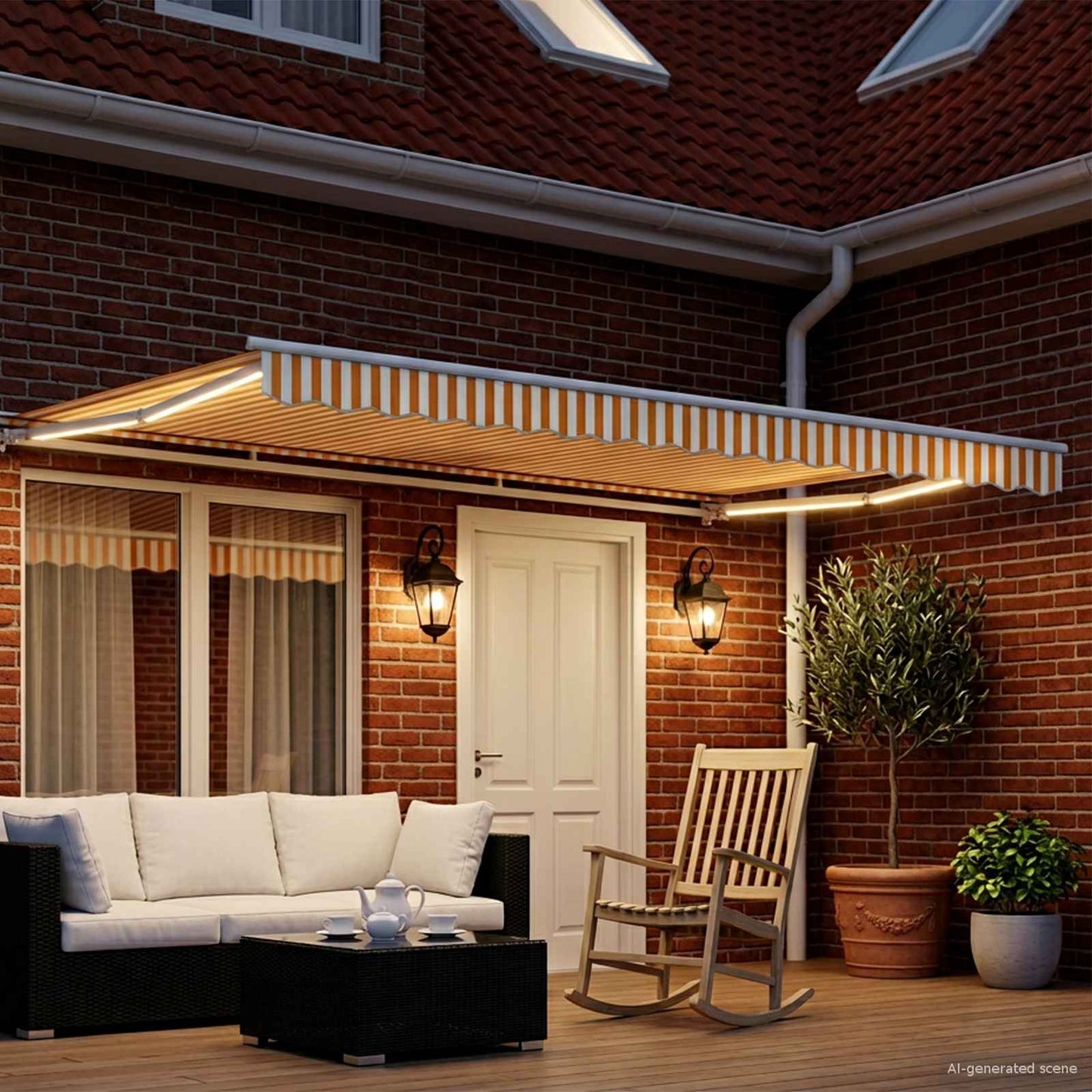 Manual Awning Frame with LEDs Yellow and White 4.5 x 3.5 m