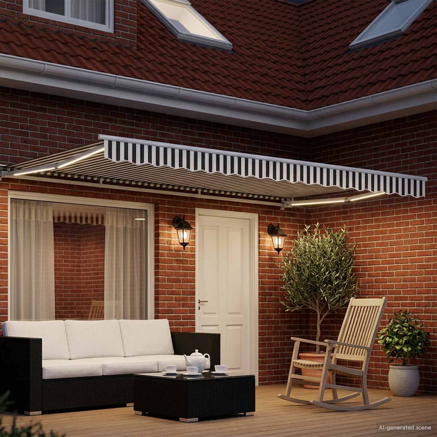 Manual Awning Frame with LEDs Anthracite and White 5 x 3.5 m