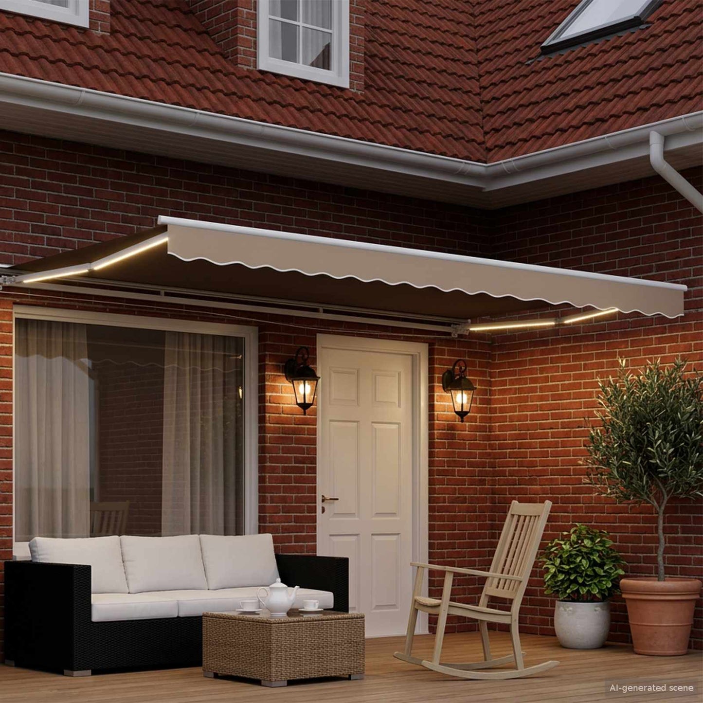 Beige and White 5 x 3.5 m Polyester with PU coating