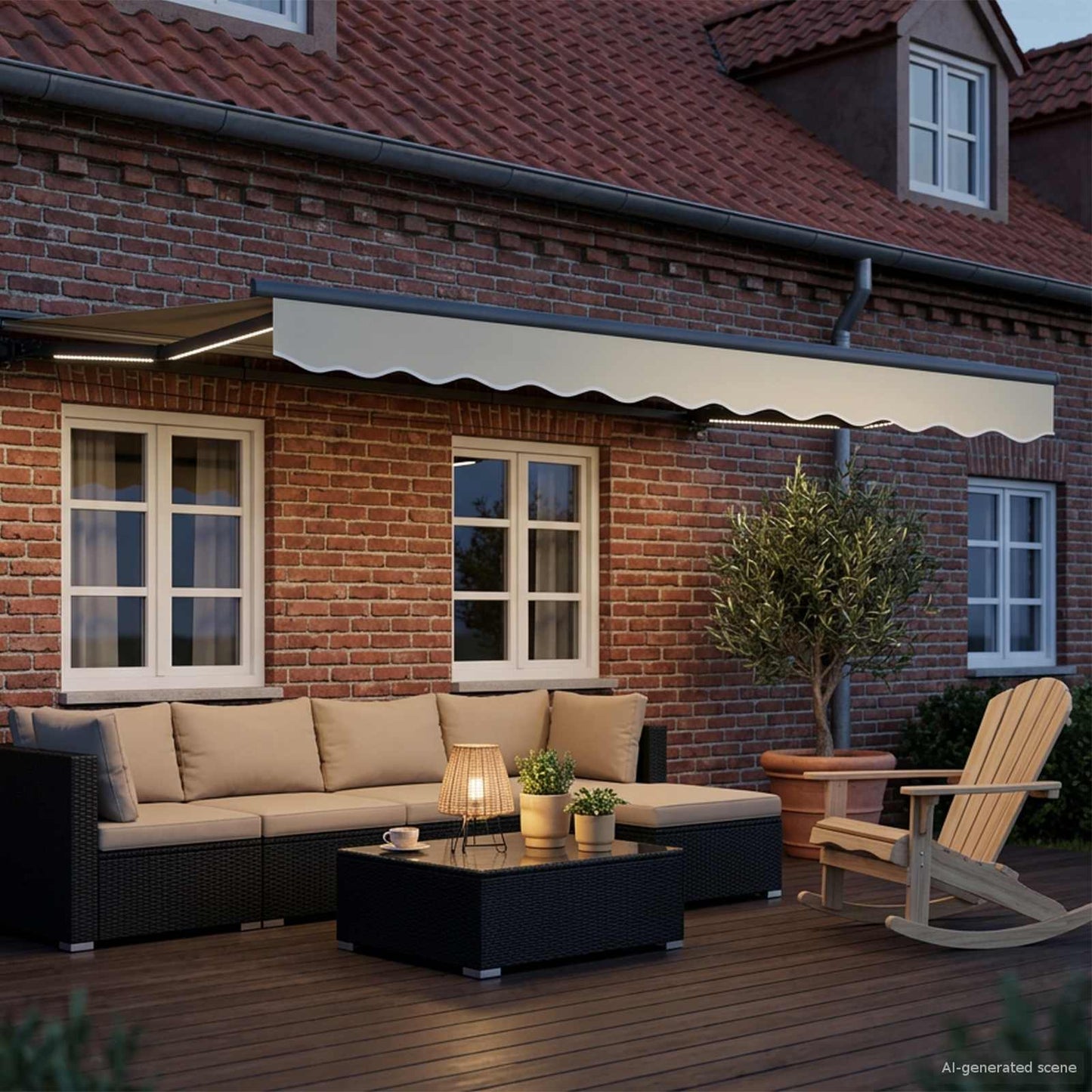 Manual Awning Frame with LEDs Cream and Anthracite 3.5 x 2 m