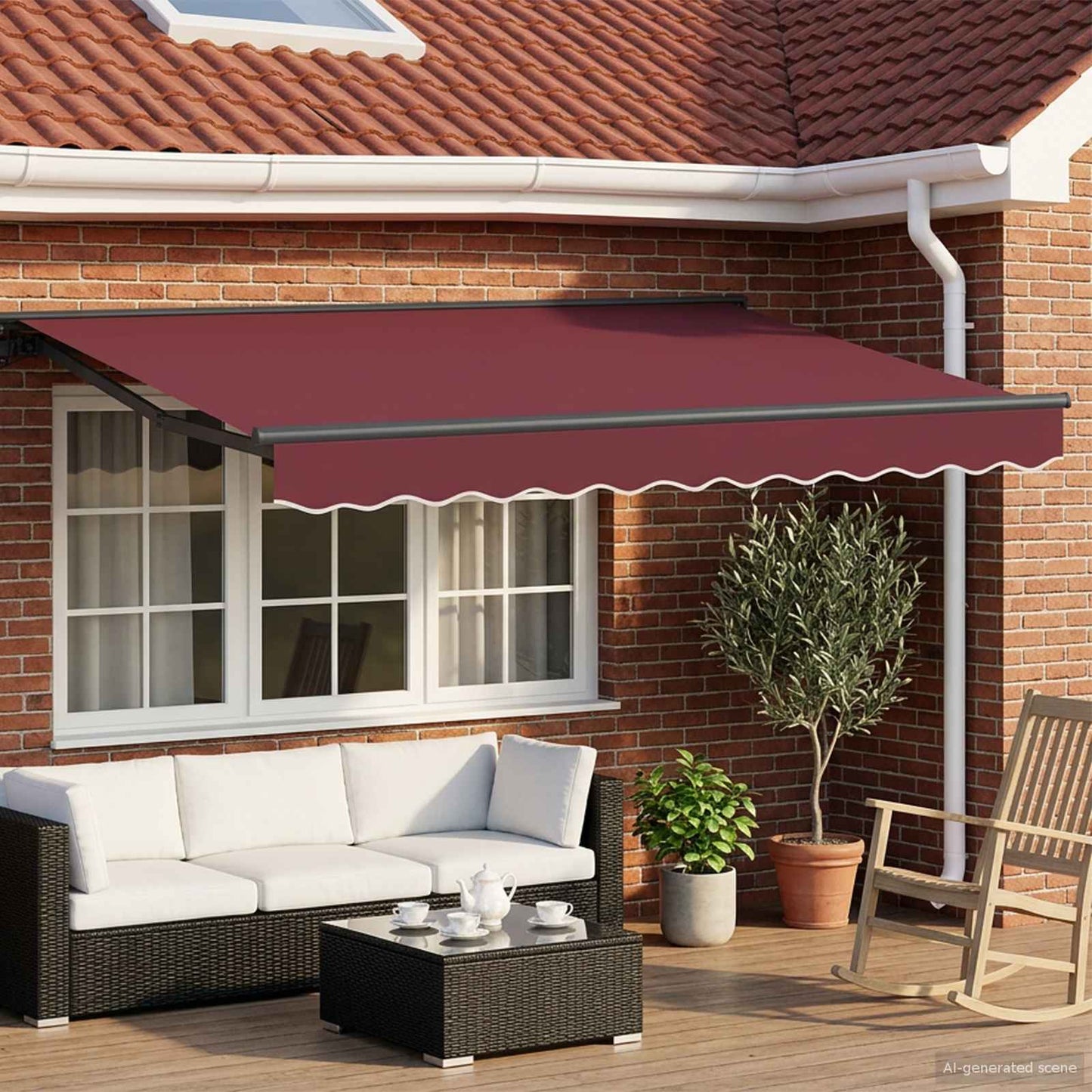 Manual Awning Frame with LEDs Burgundy and Anthracite 3 x 2.5 m