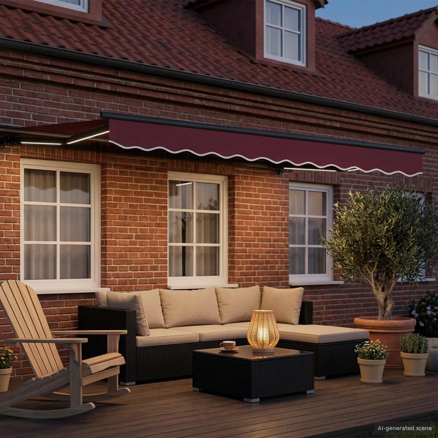 Manual Awning Frame with LEDs Burgundy and Anthracite 3 x 2.5 m