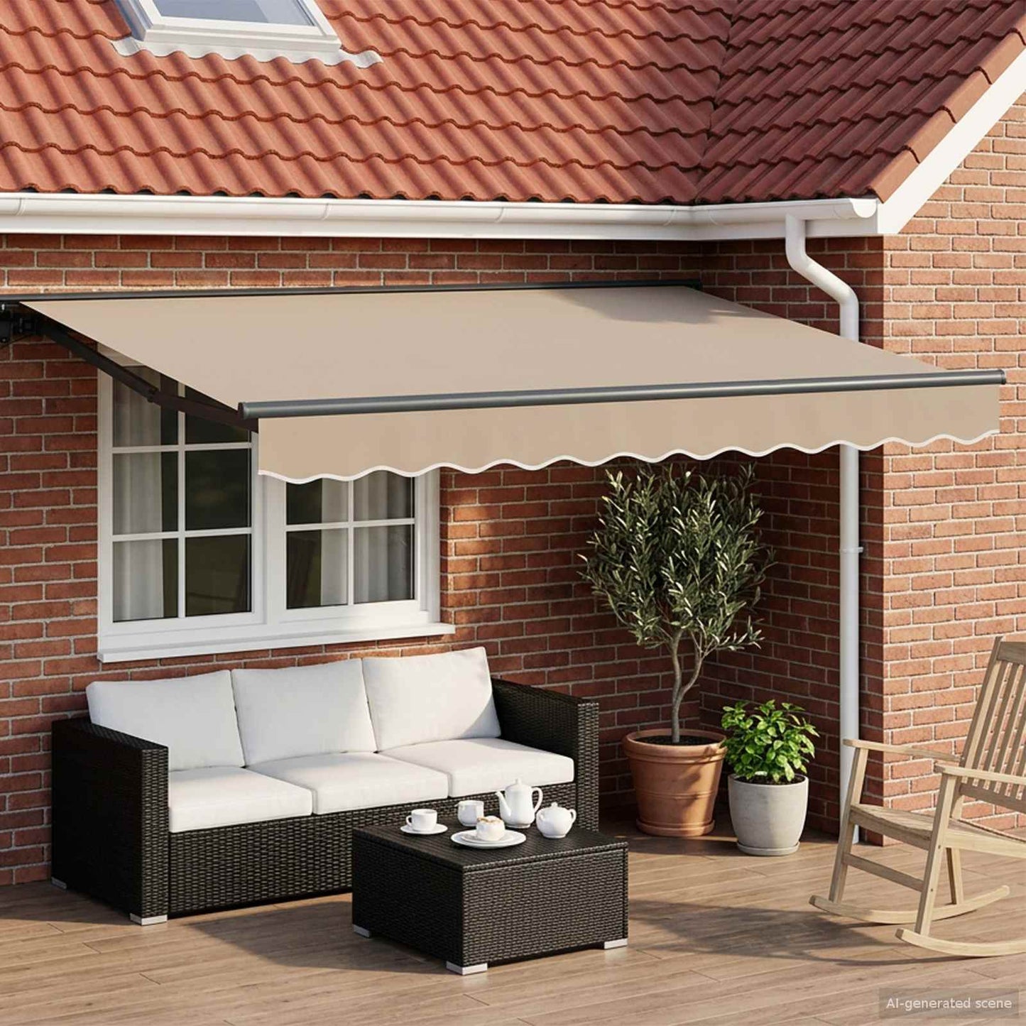 Manual Awning Frame with LEDs Beige and Anthracite 3 x 2.5 m