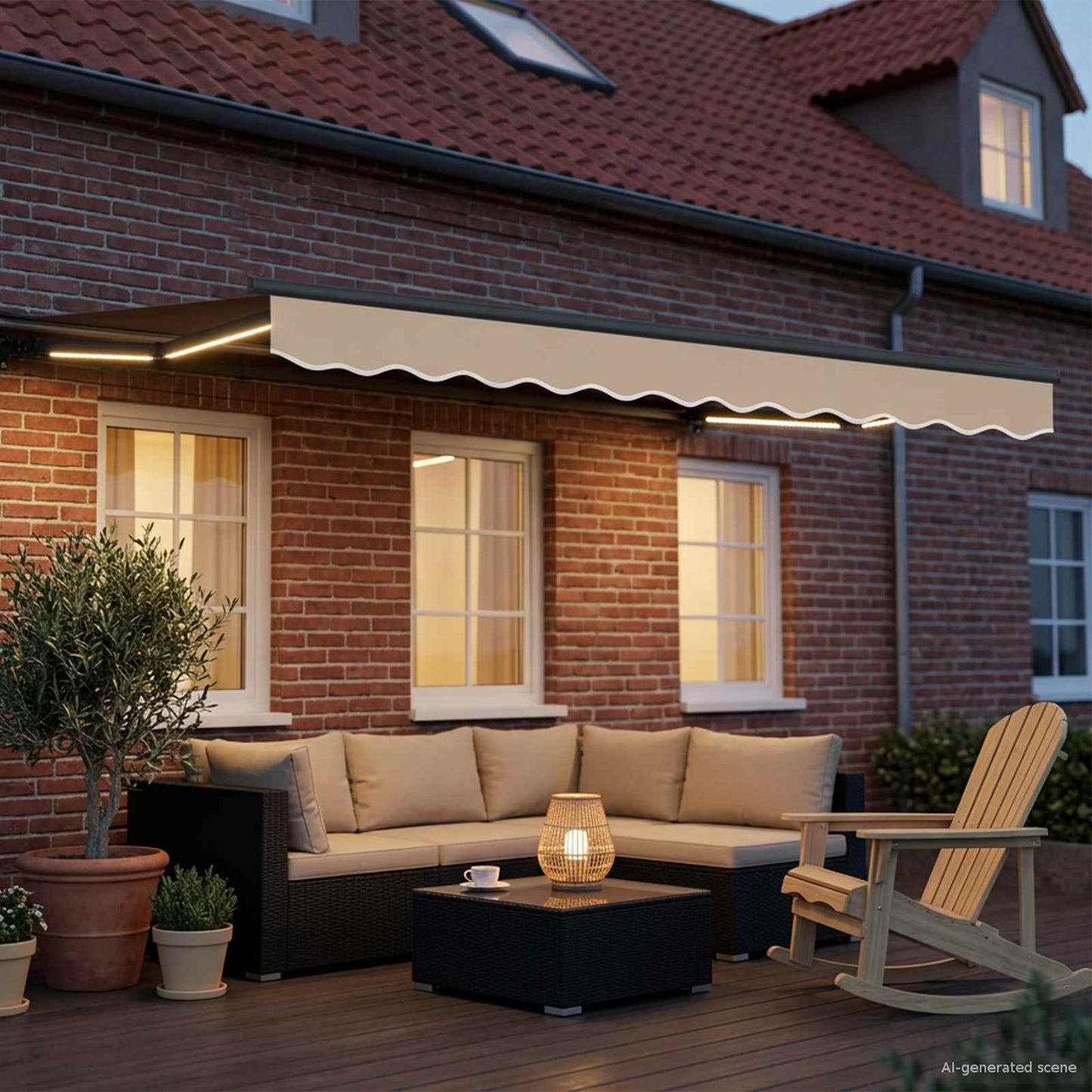 Manual Awning Frame with LEDs Beige and Anthracite 3 x 2.5 m