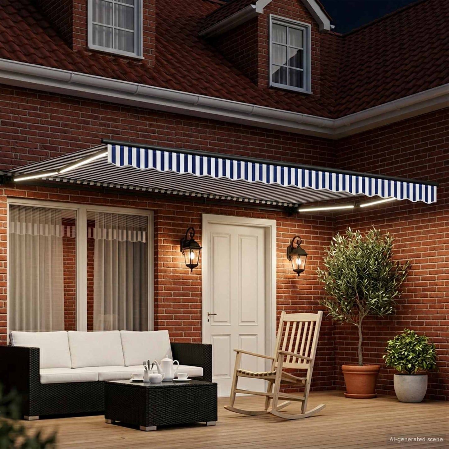 Manual Awning Frame with LEDs 4 x 3 m Polyester with PU coating