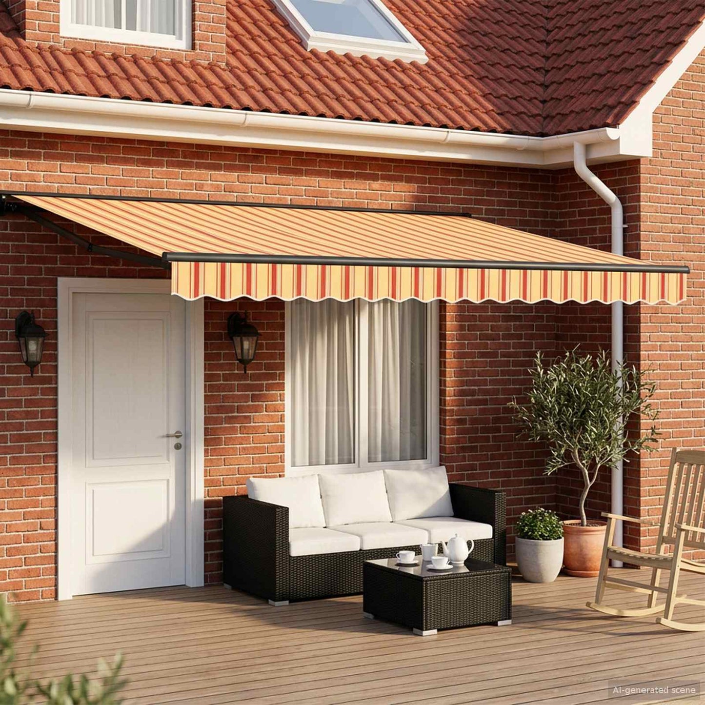 Manual Awning Frame with LEDs 4 x 3 m Polyester with PU coating