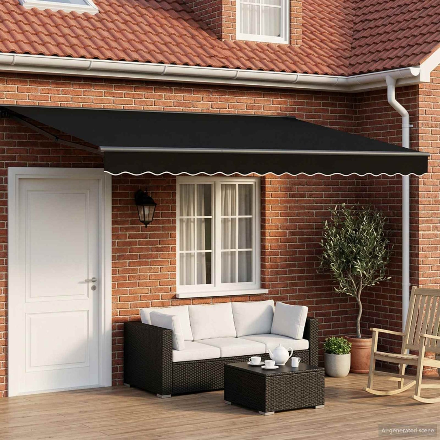 Manual Awning Frame with LEDs Black and Anthracite 4 x 3 m