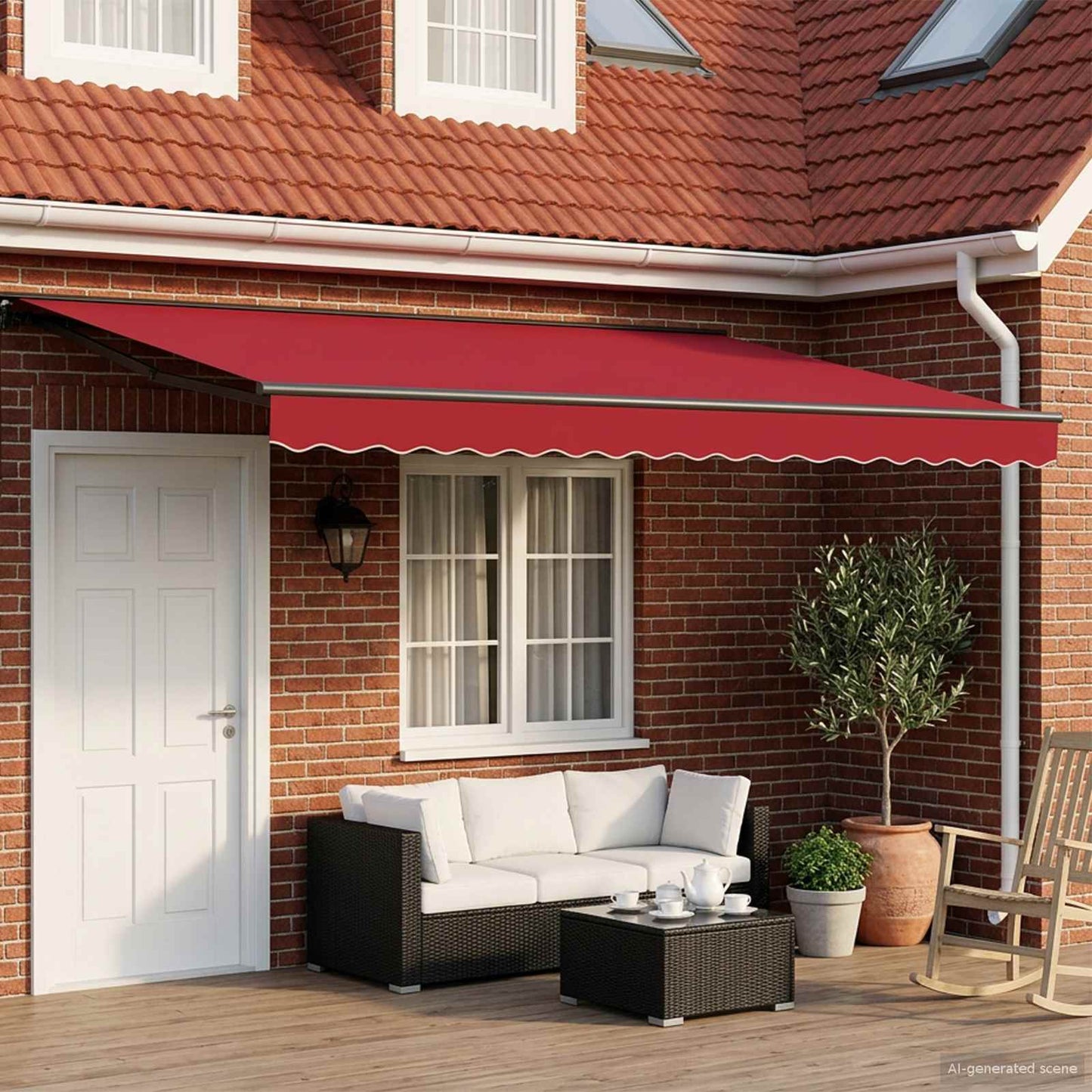 Manual Awning Frame with LEDs Red and Anthracite 4 x 3 m