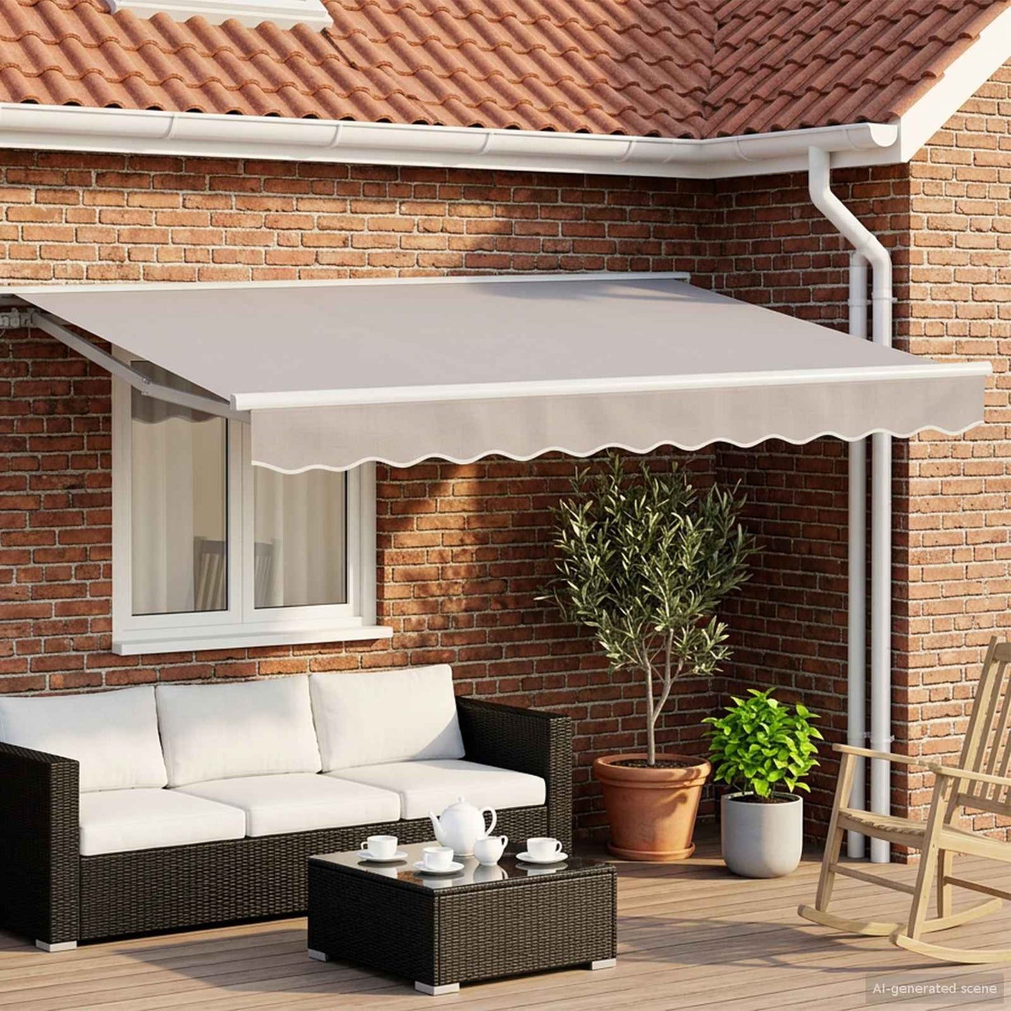 Electric Retractable Awning Light Grey and White 3.5 x 2 m