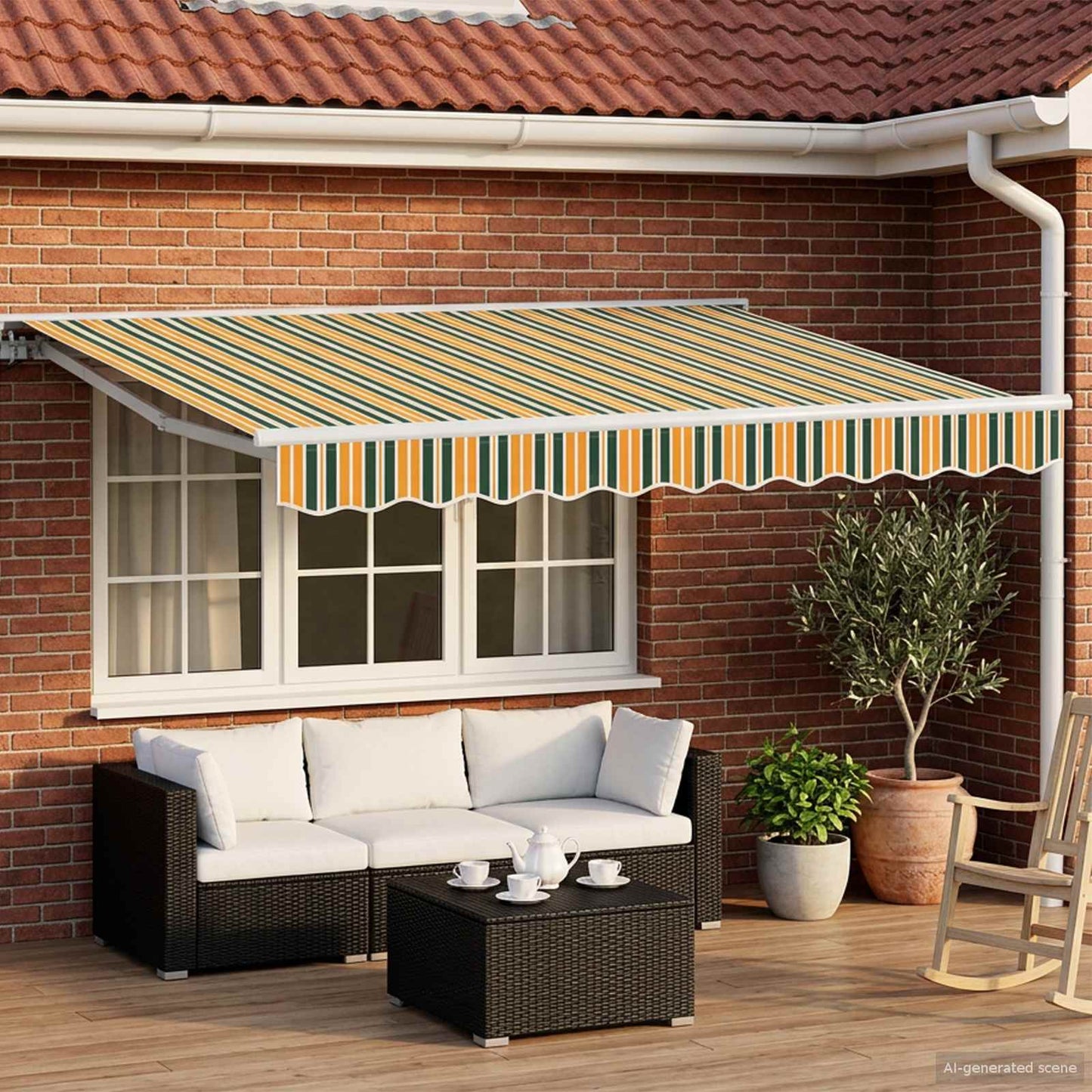 Electric Retractable Awning Green, Yellow and White 3 x 2.5 m