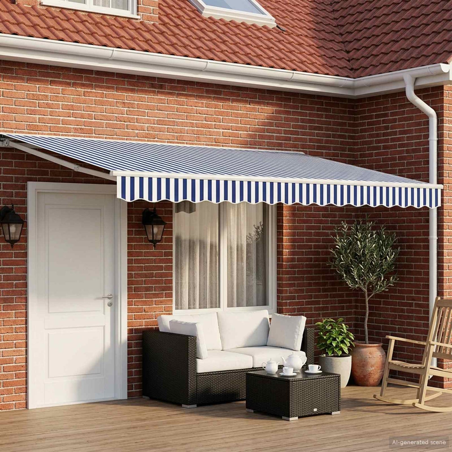 Electric Retractable Awning Blue and White 4 x 3 m