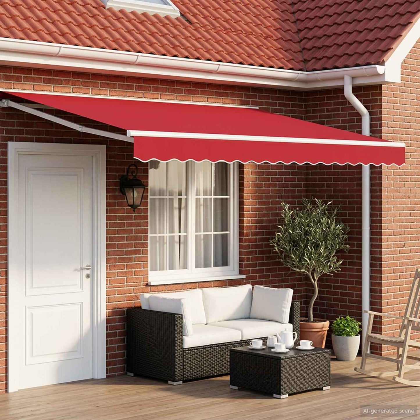 Electric Retractable Awning Red and White 4 x 3 m