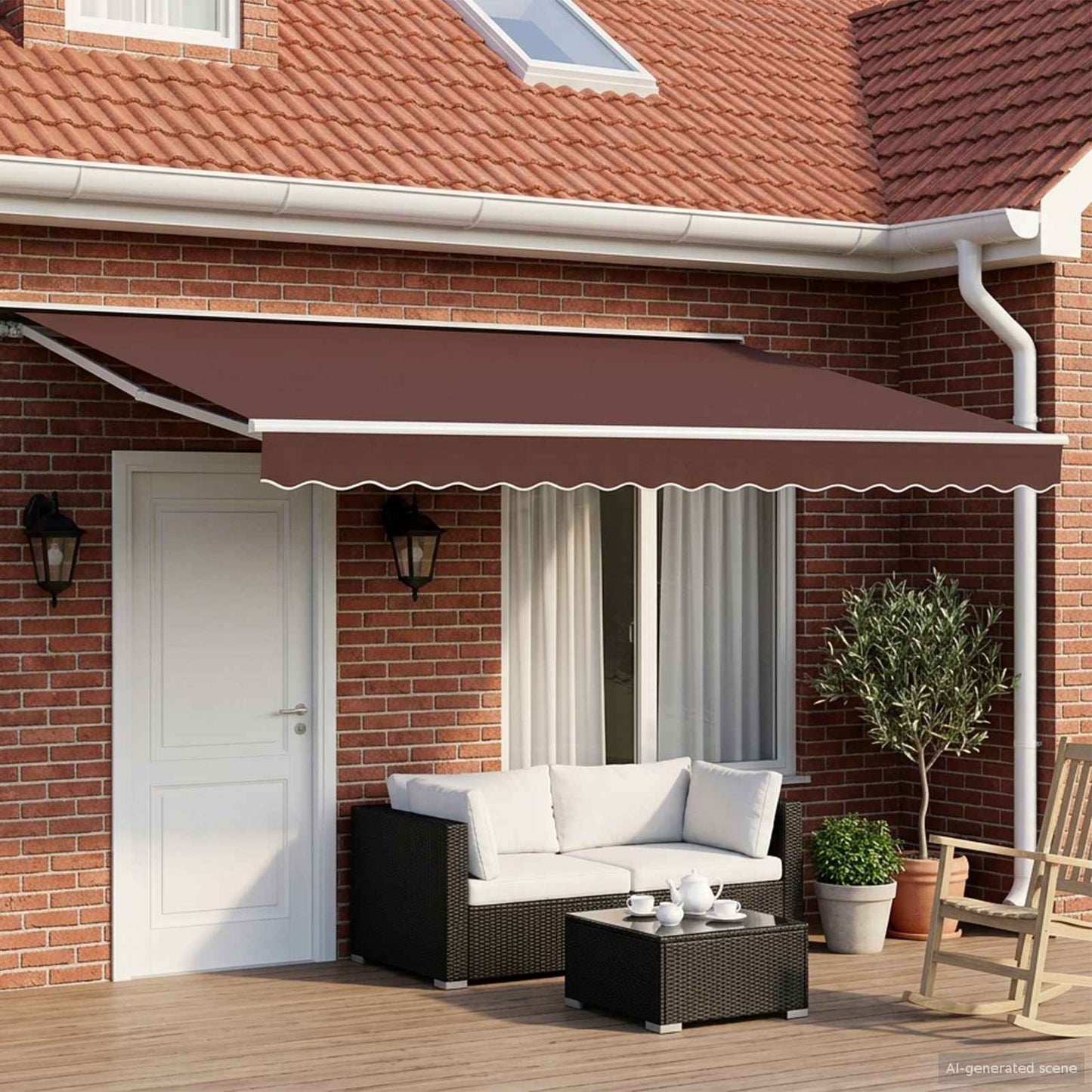 Electric Retractable Awning Brown and White 4 x 3.5 m