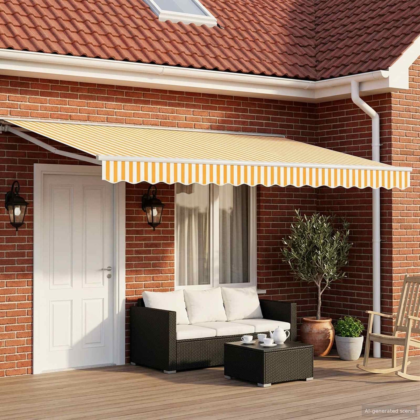 Electric Retractable Awning Yellow and White 4.5 x 3.5 m