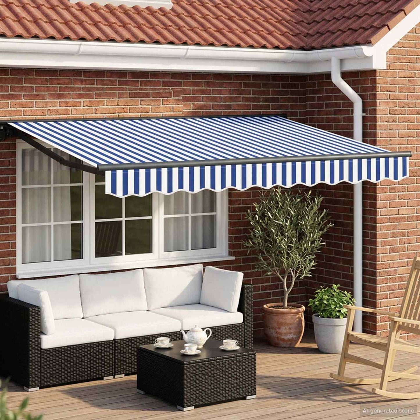 Electric Retractable Awning Blue, White and Anthracite 3 x 2 m