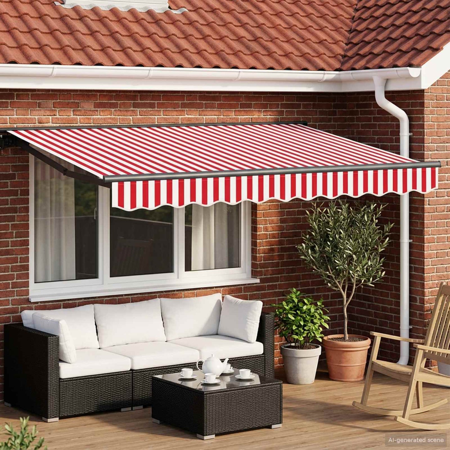 Electric Retractable Awning Red, White and Anthracite 3 x 2.5 m