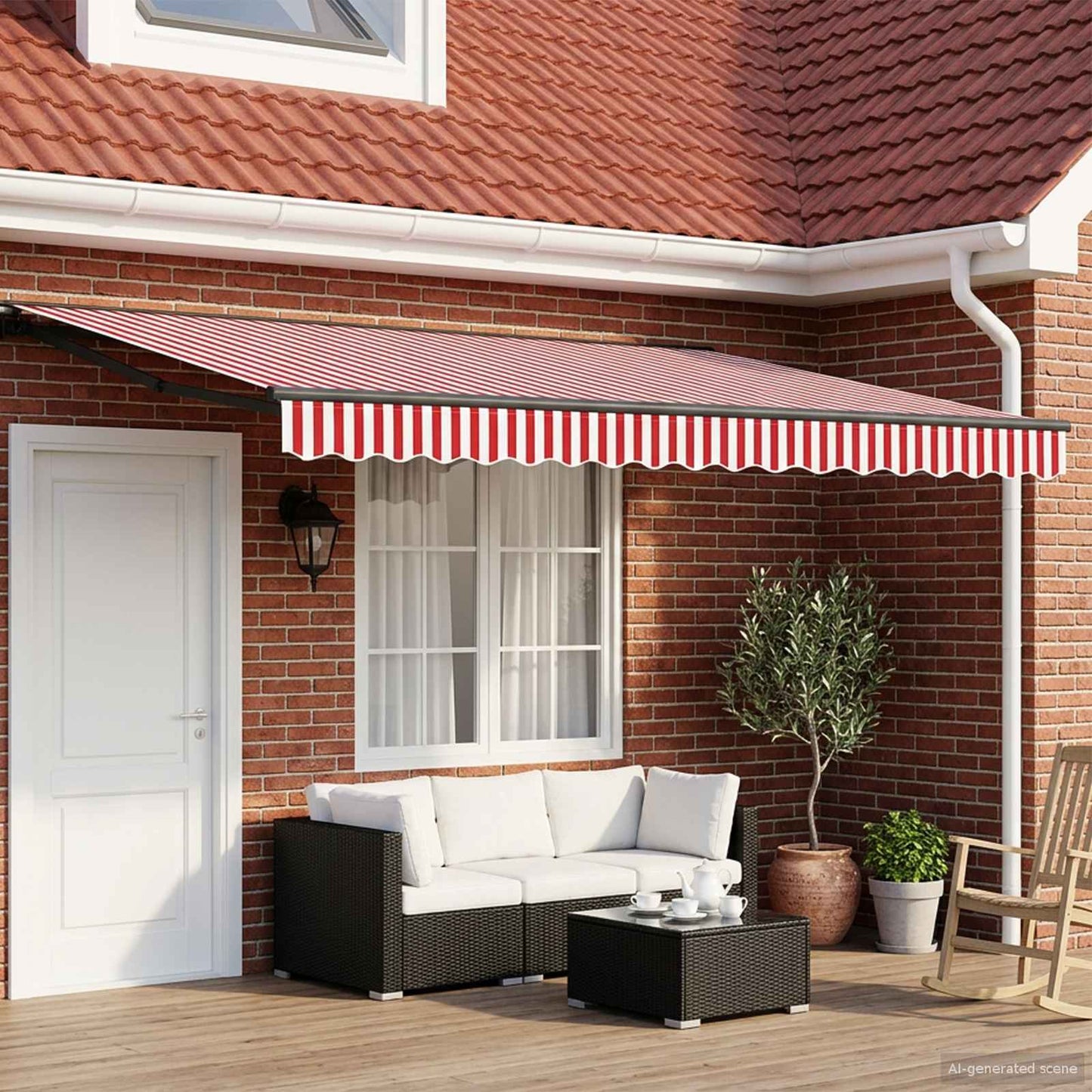 Electric Retractable Awning Red, White and Anthracite 4.5 x 3 m