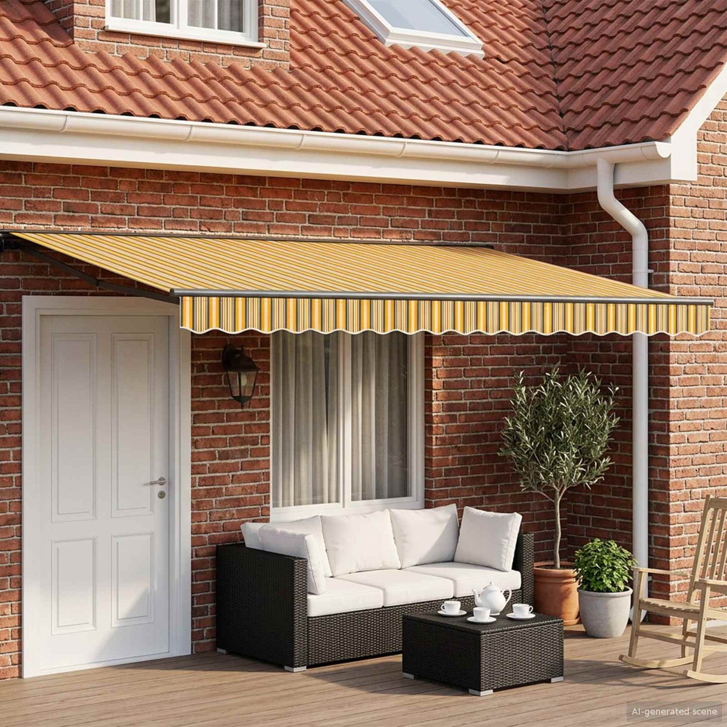 Electric Retractable Awning 4.5 x 3 m Polyester with PU coating