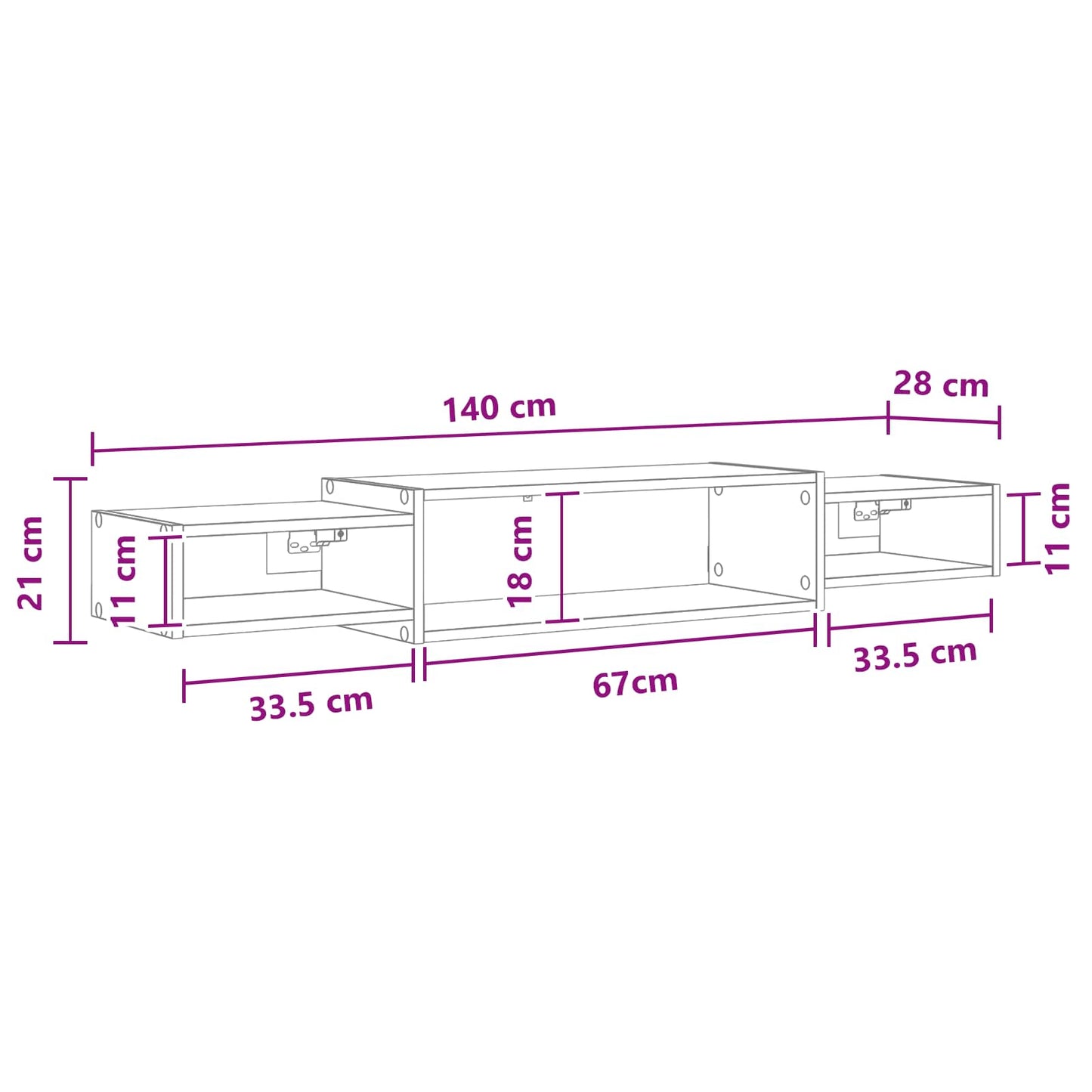 Wall-mounted TV Cabinet Wall-Mounted White 140 x 28 x 21 cm
