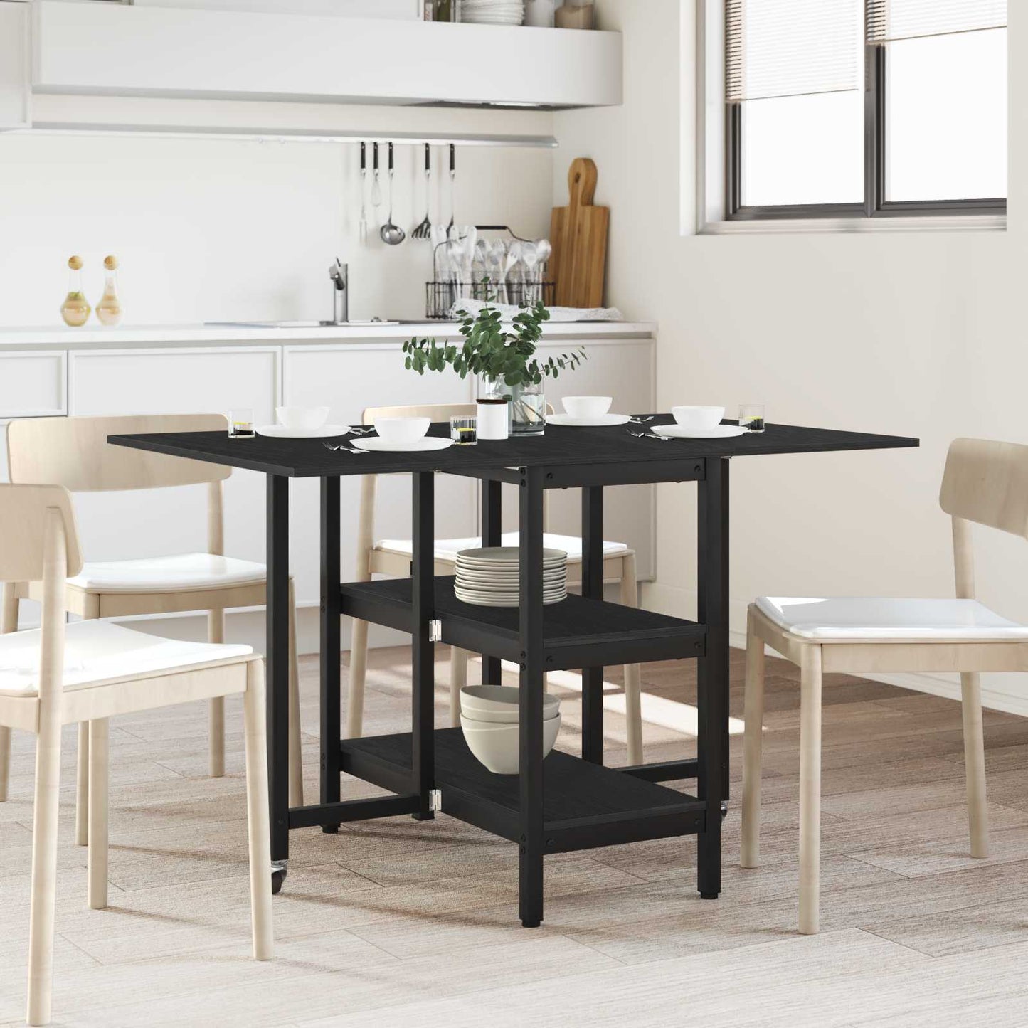 Dinning Table 122 x 80 x 76.5 cm Engineered Wood Black Oak