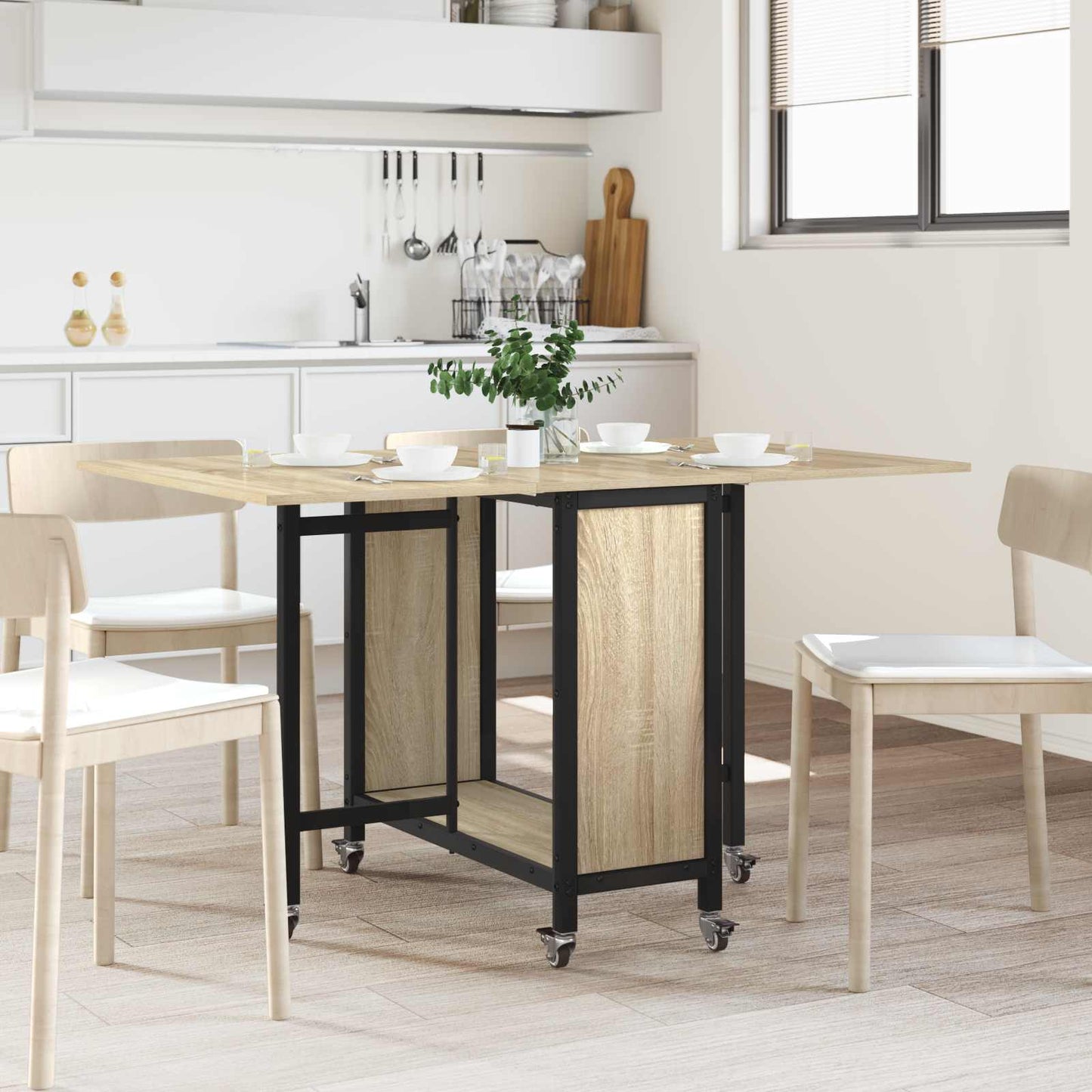 Folding Dining Table with Castors 130 x 80 x 76.5 cm steel PB