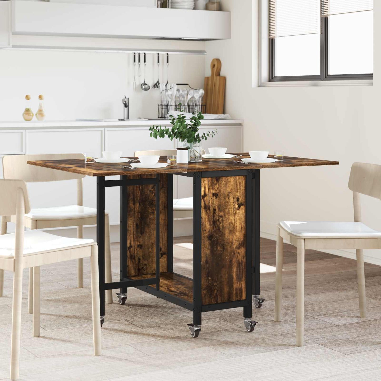 Folding Dining Table with Castors 130 x 80 x 76.5 cm steel PB
