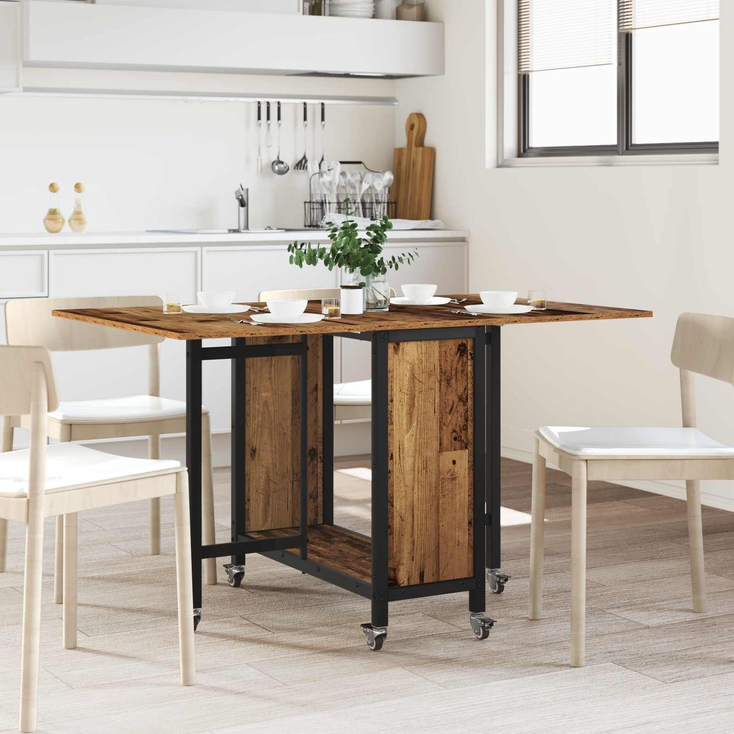 Folding Dining Table with Castors 130 x 80 x 76.5 cm steel PB