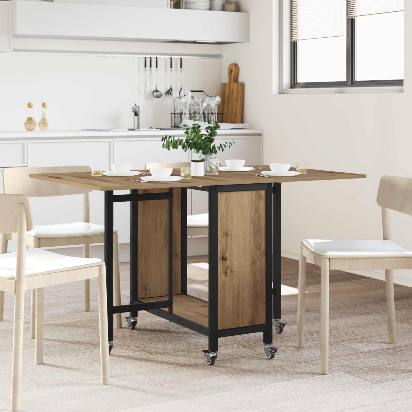Folding Dining Table with Castors 130 x 80 x 76.5 cm steel PB