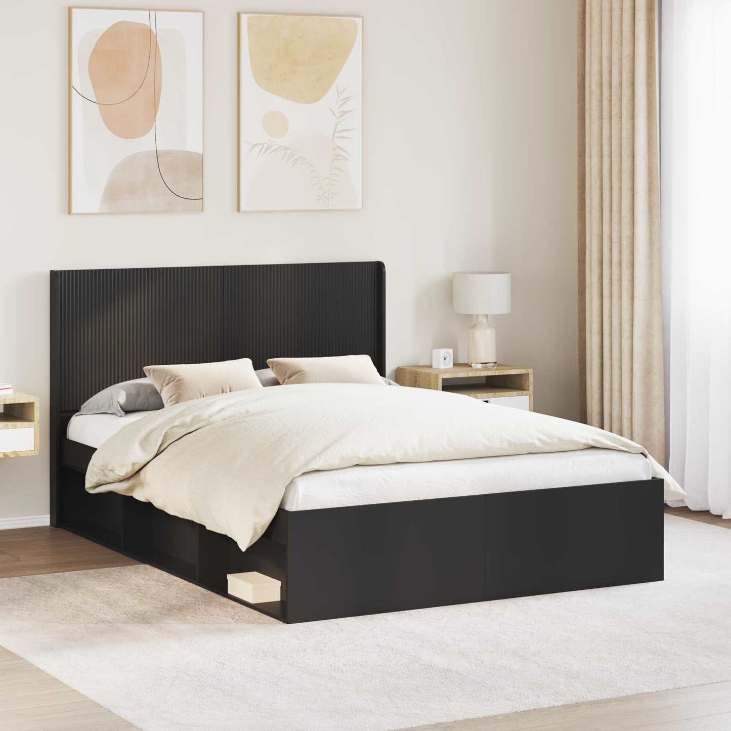 Headboard Black Engineered Wood