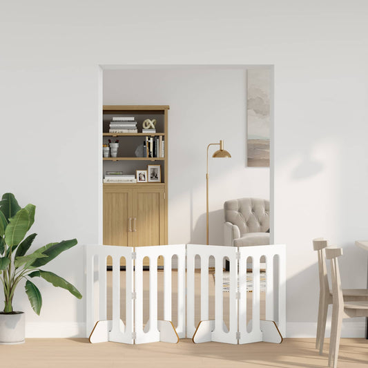Folding Pet Fence 4 pcs White 201 x 38 x 70 cm Engineered Wood