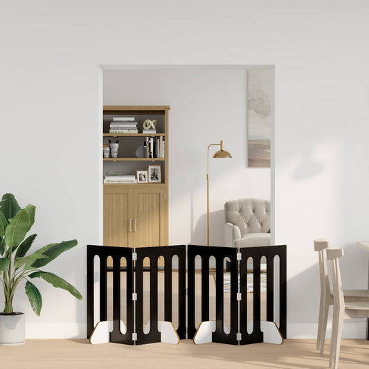 Folding Pet Fence 4 pcs Black Oak 201 x 38 x 70 cm