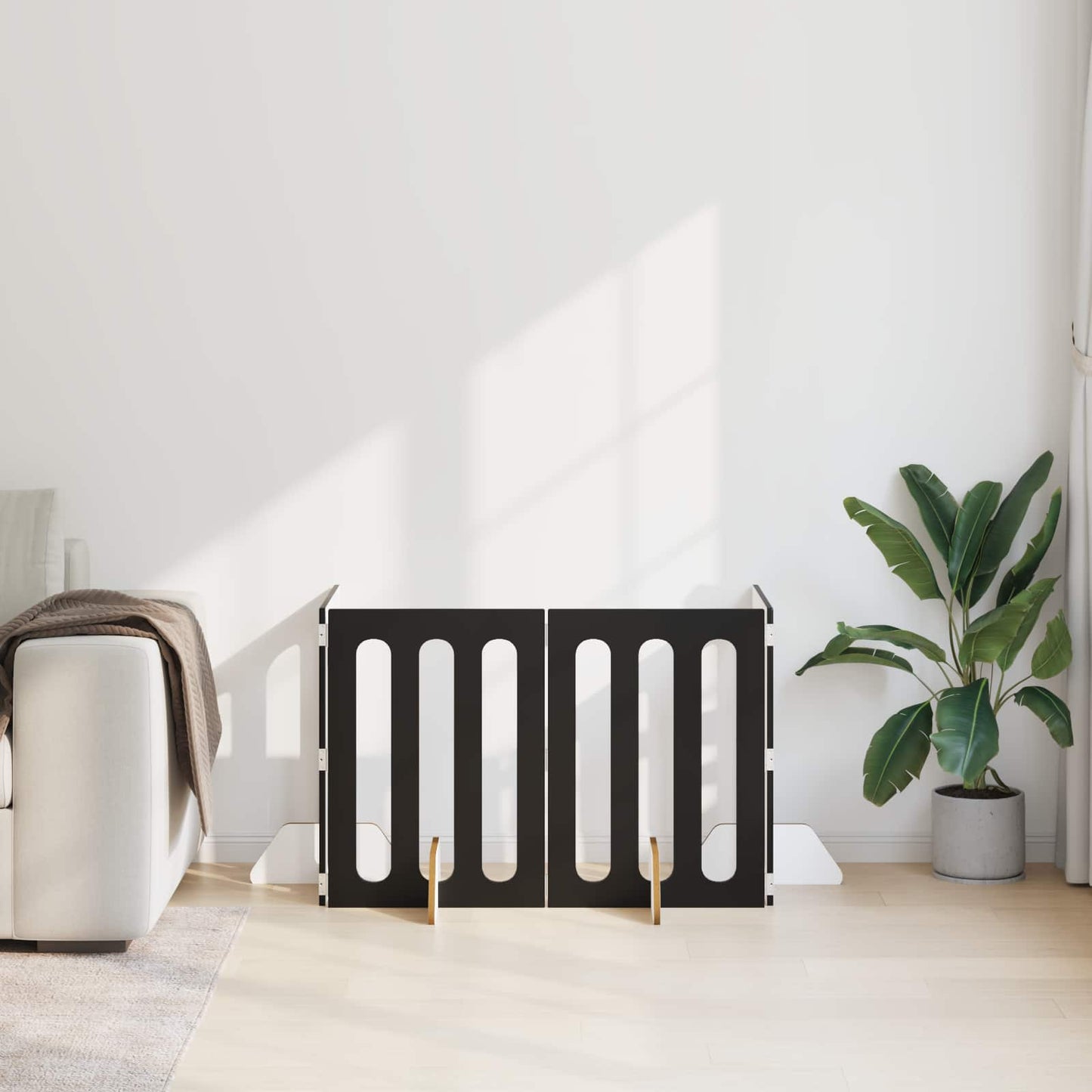 Folding Pet Fence 4 pcs Black Oak 201 x 38 x 70 cm