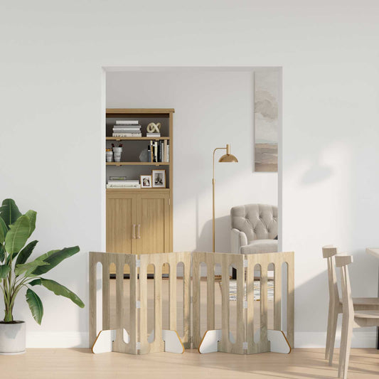 Folding Pet Fence 4 pcs Sonoma Oak 201 x 38 x 70 cm