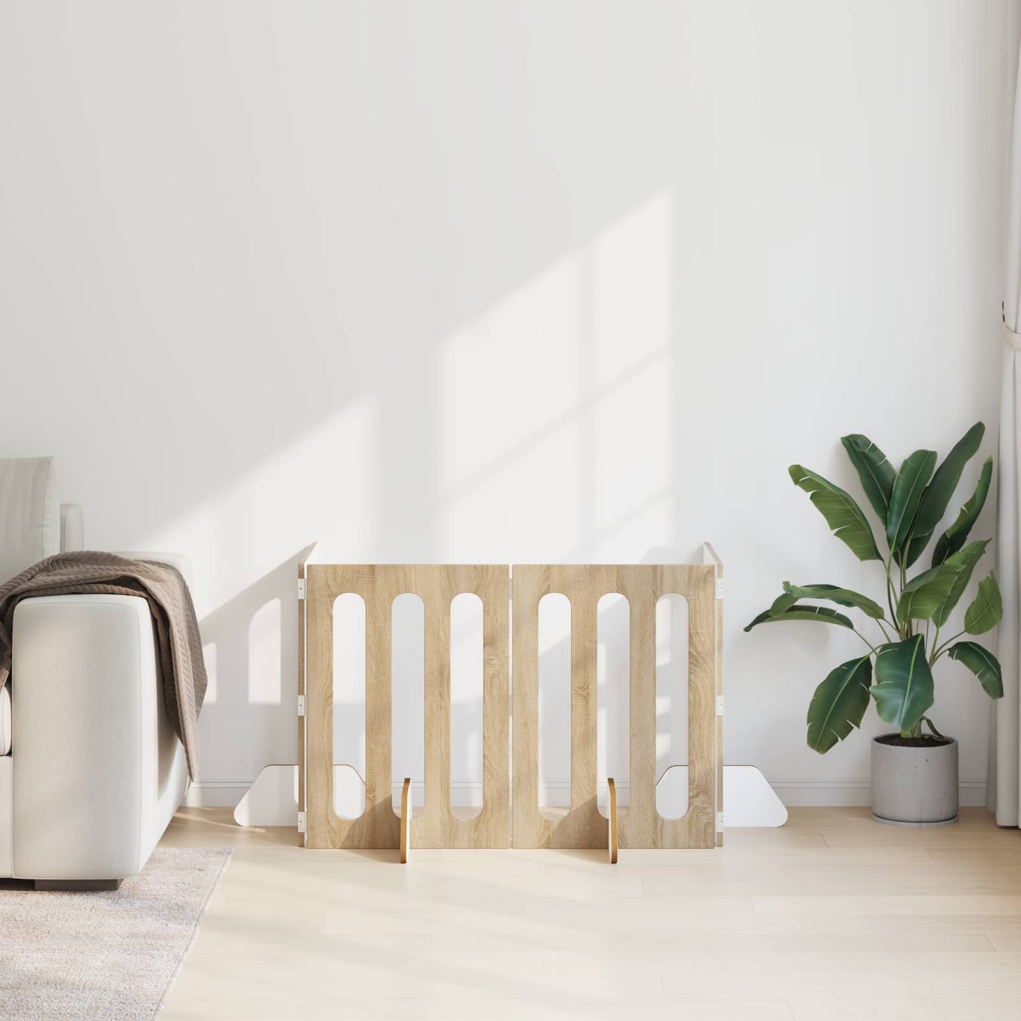 Folding Pet Fence 4 pcs Sonoma Oak 201 x 38 x 70 cm