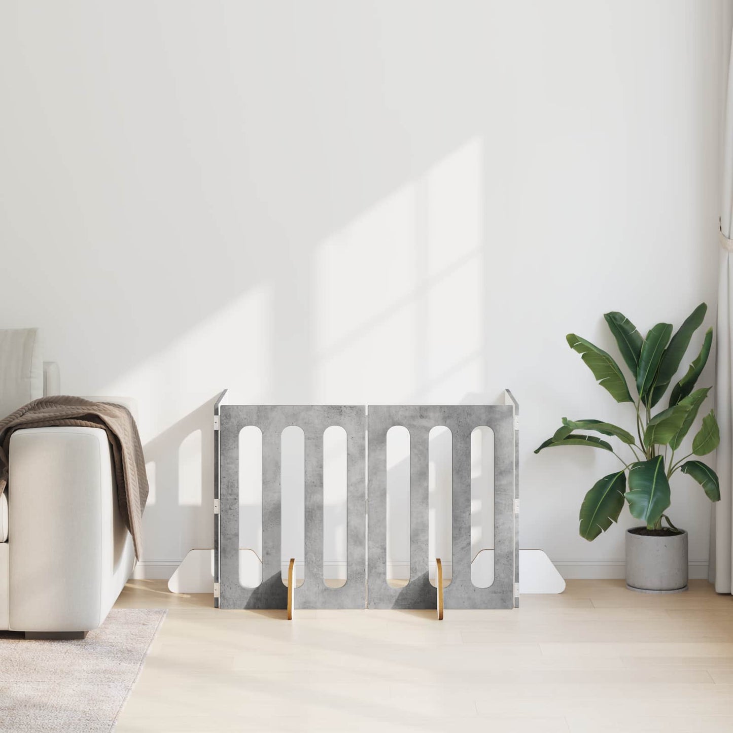 Folding Pet Fence 4 pcs Concrete Grey 201 x 38 x 70 cm