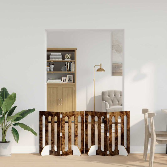 Folding Pet Fence 4 pcs Smoked Oak 201 x 38 x 70 cm