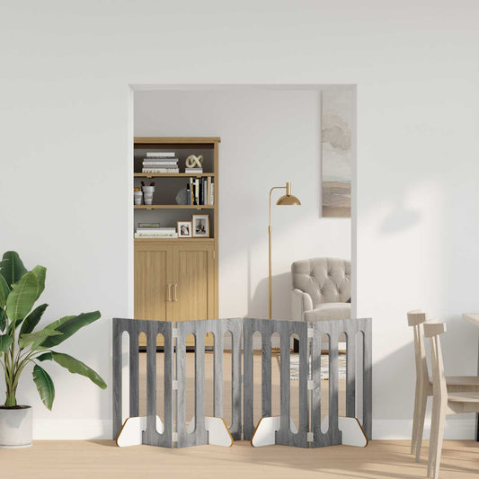 Folding Pet Fence 4 pcs Grey Sonoma 201 x 38 x 70 cm