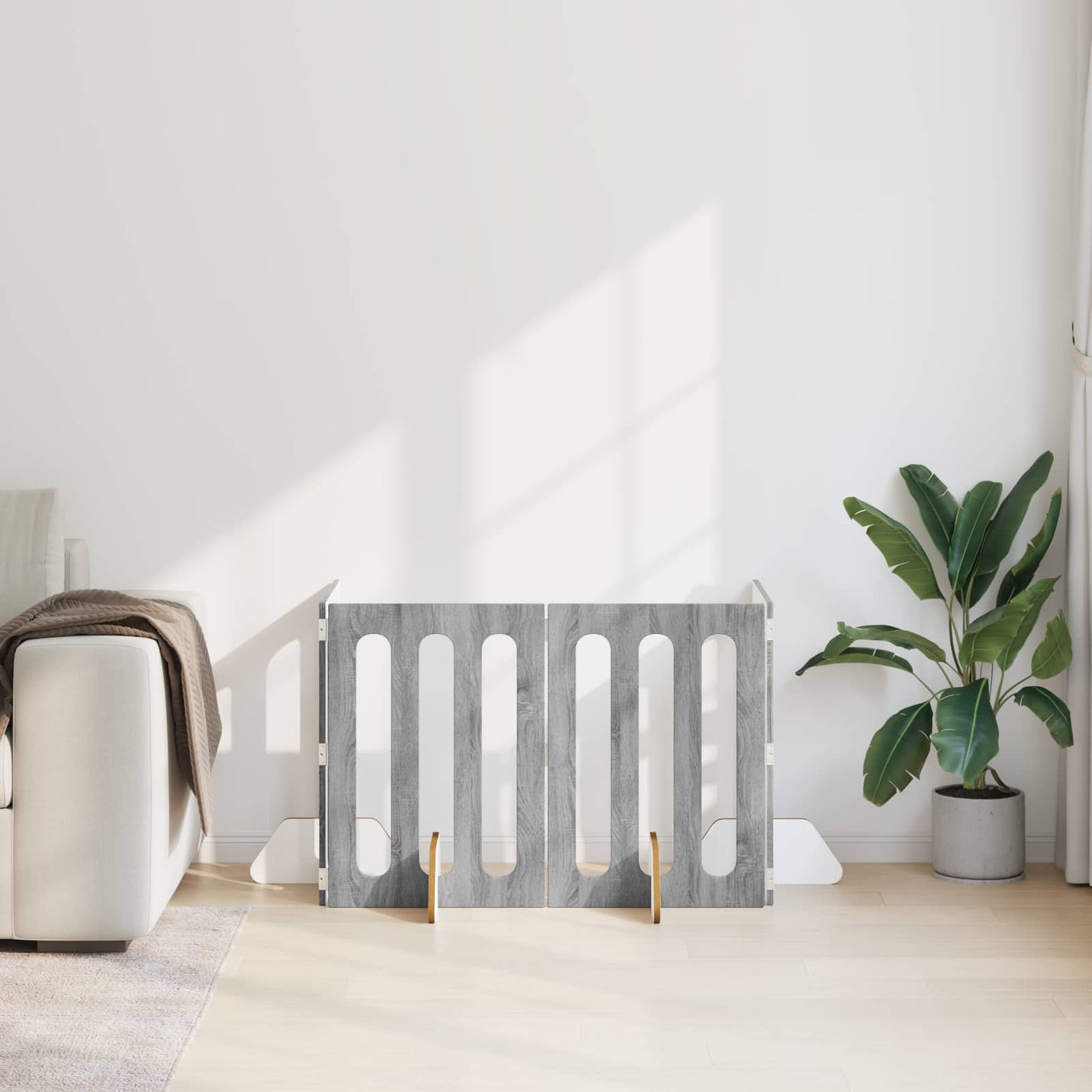 Folding Pet Fence 4 pcs Grey Sonoma 201 x 38 x 70 cm