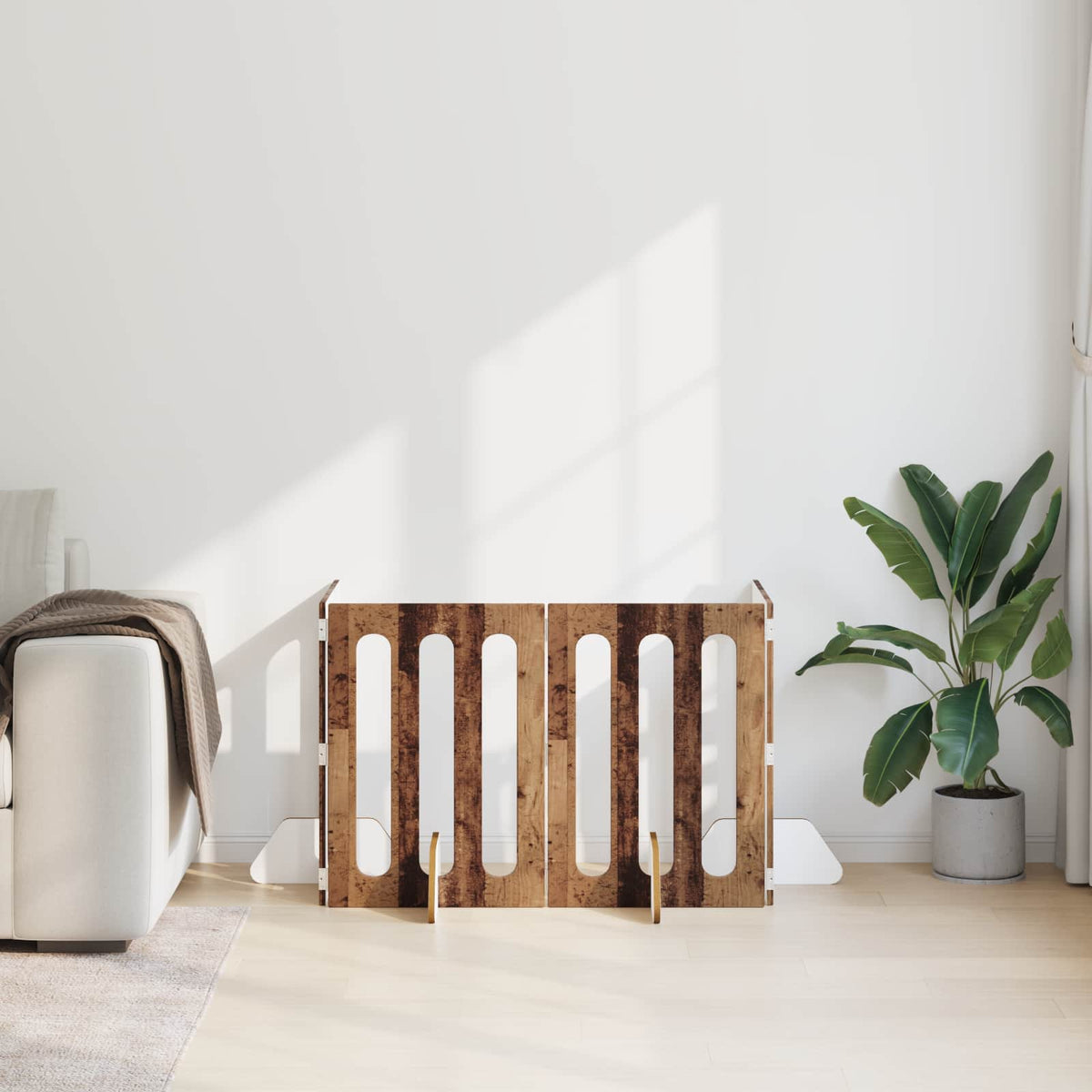 Folding Pet Fence 4 pcs Oak Wood 201 x 38 x 70 cm