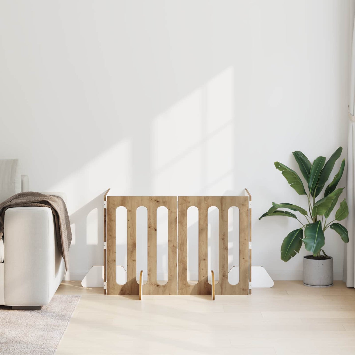 Folding Pet Fence 4 pcs Artisan Oak 201 x 38 x 70 cm