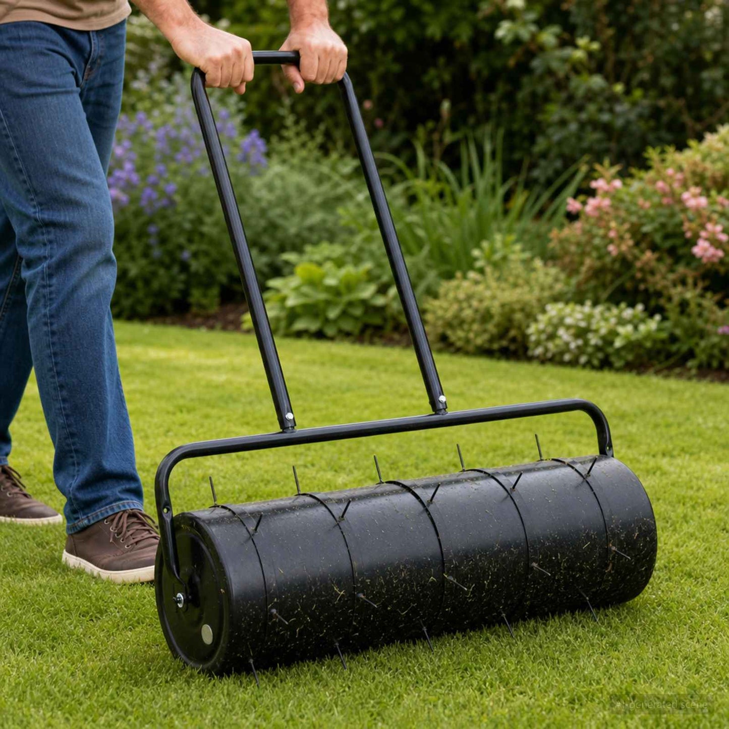 Garden Lawn Roller Pull with Aerator Clamps Ø 30 x 90 cm Steel