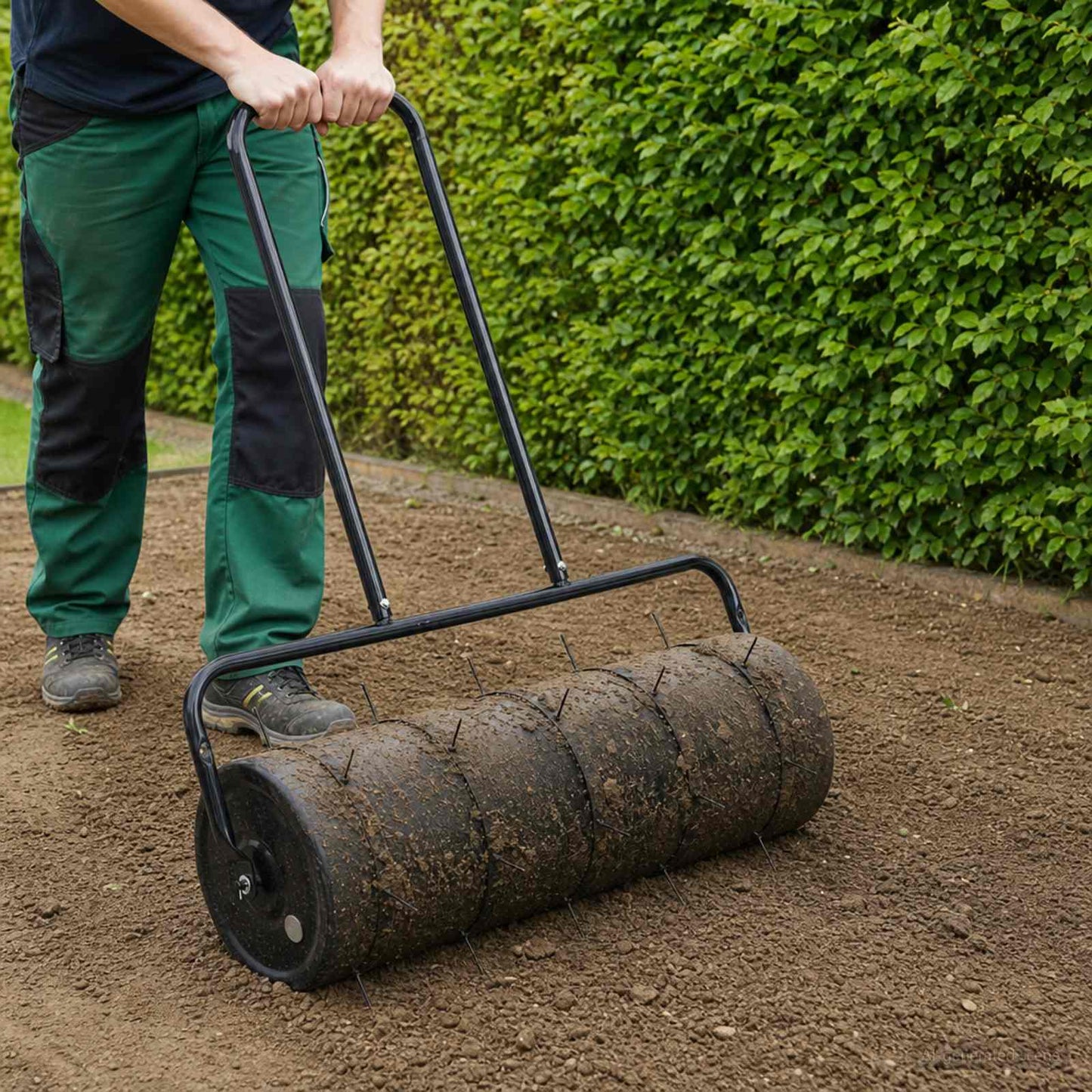 Garden Lawn Roller Pull with Aerator Clamps Ø 30 x 90 cm Steel